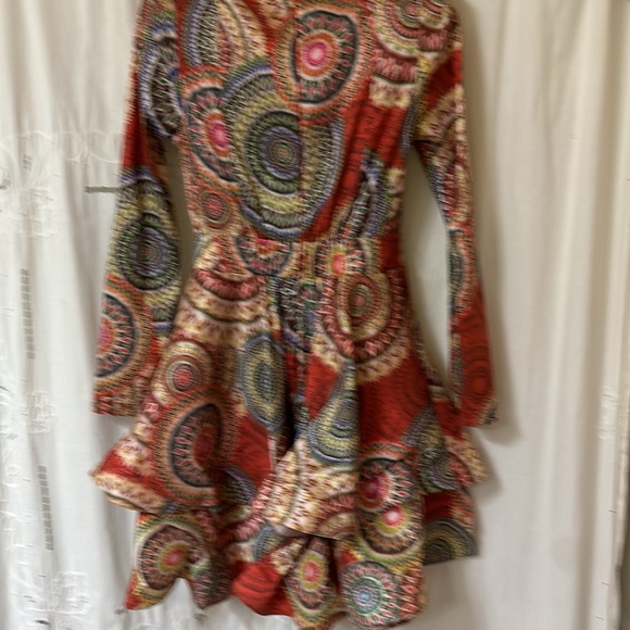 CQ by CQ Dress Multicolor Long Sleeve Dress Padded Shoulders Sz M Back Zip New - Picture 2 of 7
